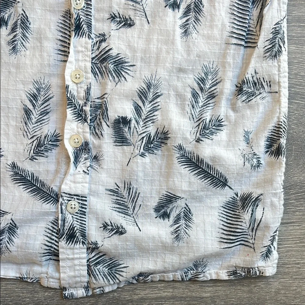 Mango Button Down Shirt with Tropical Print, blue/white